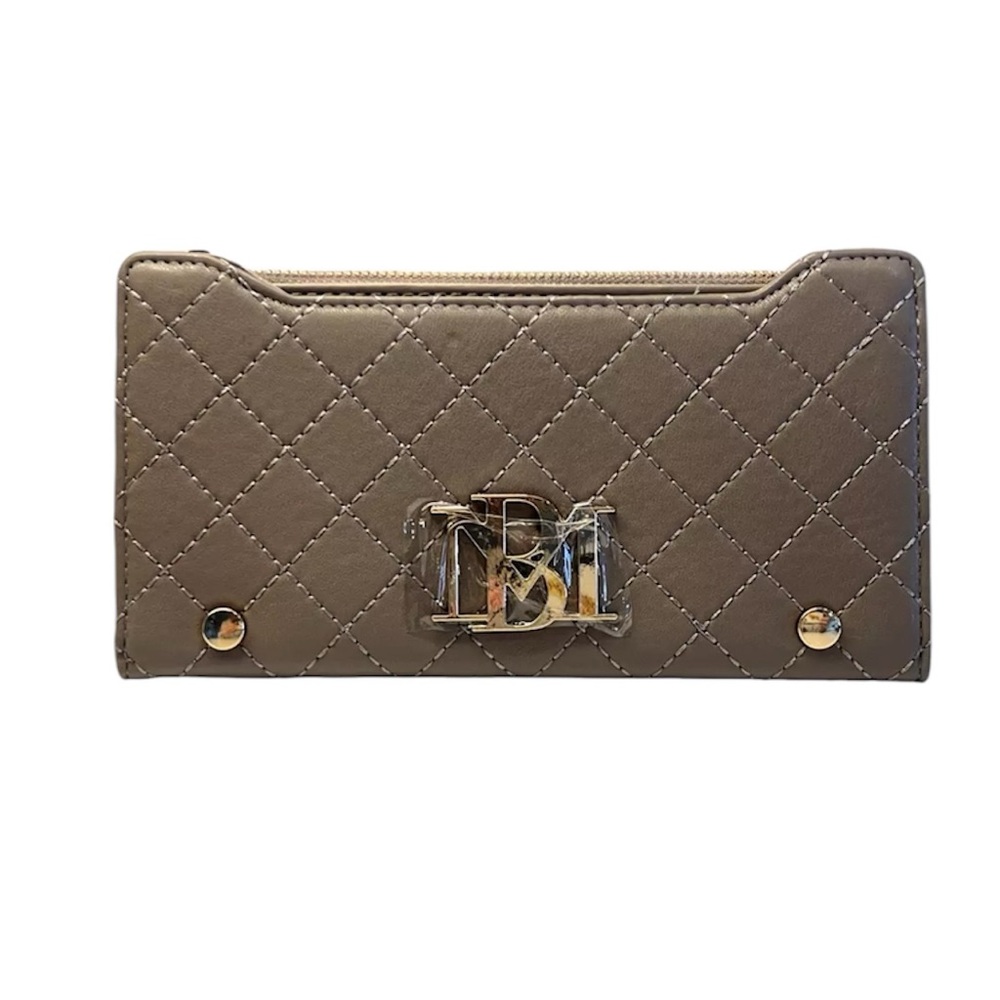 Badgley Mischka Taupe Quilted  Cardholder Wallet Vegan Leather